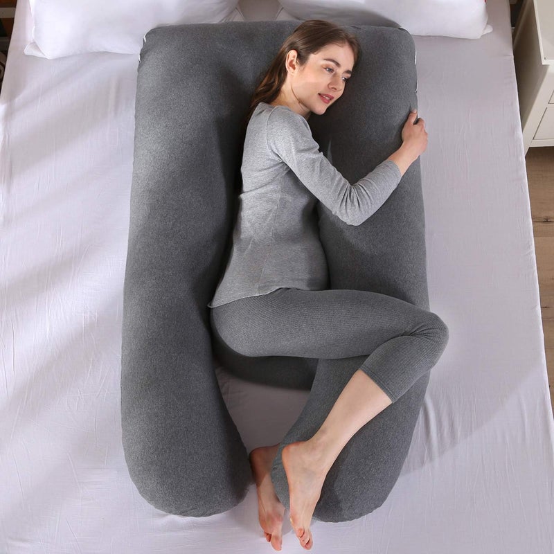 Amagoing 55 inches Pregnancy Pillows for Sleeping, U Shaped Maternity Full Body Pillow for Pregnant Women with Hip, Leg, Back, Belly Support, Washable Jersey Cover Included (Dark Grey) - Image 2
